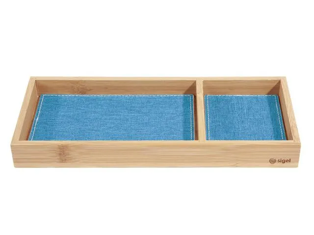 Pennenbak EYE STYLE bamboe 245x109x25mm met l.grijs- blauwe inlay