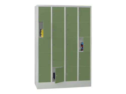 lockerkast,HxBxD 1850x1200x500mm,4x5vakken,RAL7035,front RAL6011