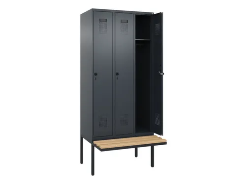 locker met bank,HxBxD 2120x900x815mm,3vak,vak B 300mm,draaigrendel