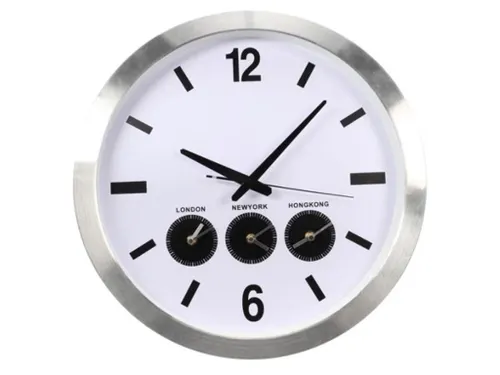 Aluminium Wereldklok Met 3 Tijdzones Ø 45.5cm cijfers