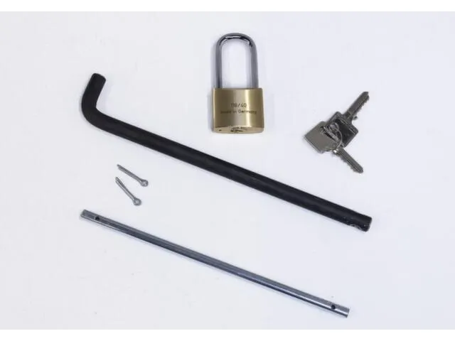 hangslot,v. IBC,v. deksel,m. sleutels,bevestigingsmateriaal