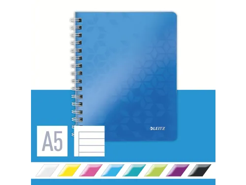 Notitieboek Leitz WOW A5 spiraal PP lijn blauw