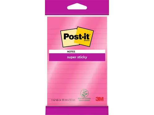 Memoblok 3M Post-it 4645 Super Sticky 101x152mm lijn roze