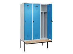 locker met bank,voor scheiding van kleding,HxBxD 2120x1200x815mm,3vak
