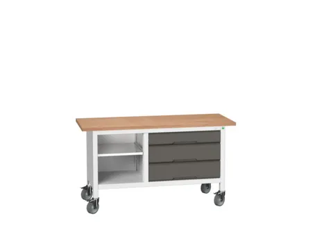 werkbank,HxBxD 830x1500x600mm,multiplexblad,uitrusting: 3laden,legbord