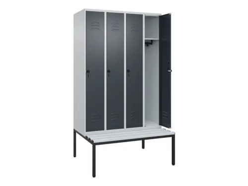 locker met bank,HxBxD 2120x1200x815mm,4vak,vak B 300mm,draaigrendel