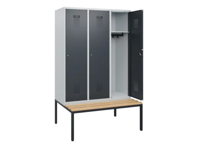 locker met bank,HxBxD 1950x1200x815mm,3vak,vak B 400mm,cilinderslot