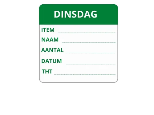 LabelLORD PL Dagetiket Dinsdag 50x50mm Groen Flushlabel 250 stuks