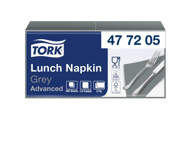 Servetten Tork 477205 2-laags 33x33cm grijs 1/4 vouw 200st.