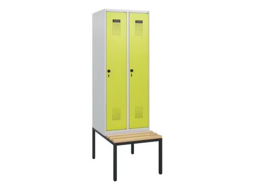 locker met bank,HxBxD 1950x600x815mm,2vak,vak B 300mm,draaigrendel