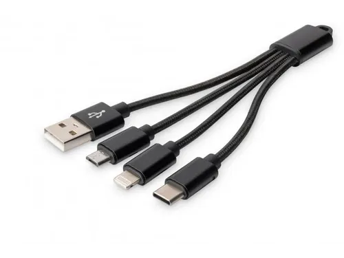 USB-oplaadkabel 0,15m 3-in-1 Kabel Nylon Gevlochten Zwart