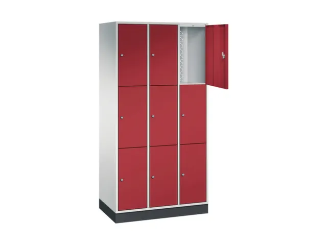 lockerkast,RAL 7035/RAL 3003,HxBxD 1950x920x500mm,3x3vakken,cil.-slot