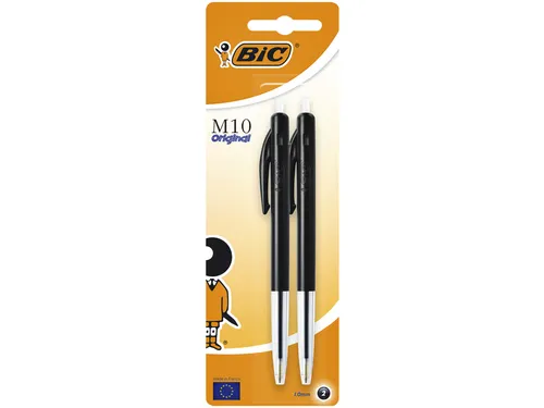 Balpen Bic M10 medium zwart blister à 2 stuks