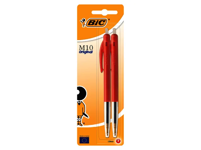 Balpen Bic M10 medium rood bister à 2 stuks