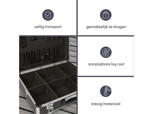 Valise à Outils En Aluminium - 455x330x152mm - 22,8 L - Noir