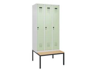 locker met bank,HxBxD 2120x900x815mm,3vak,vak B 300mm,draaigrendel - 3