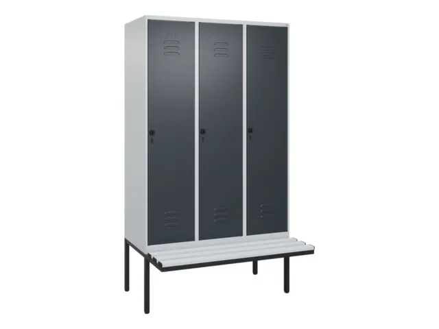 locker met bank,HxBxD 2120x1200x815mm,3vak,vak B 400mm,draaigrendel