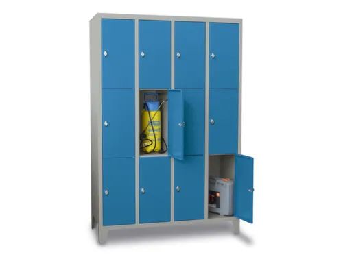 lockerkast,HxBxD 1850x1200x500mm,4x3vakken,RAL7035,front RAL5012