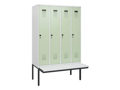 locker met bank,HxBxD 1950x1200x815mm,4vak,vak B 300mm,draaigrendel