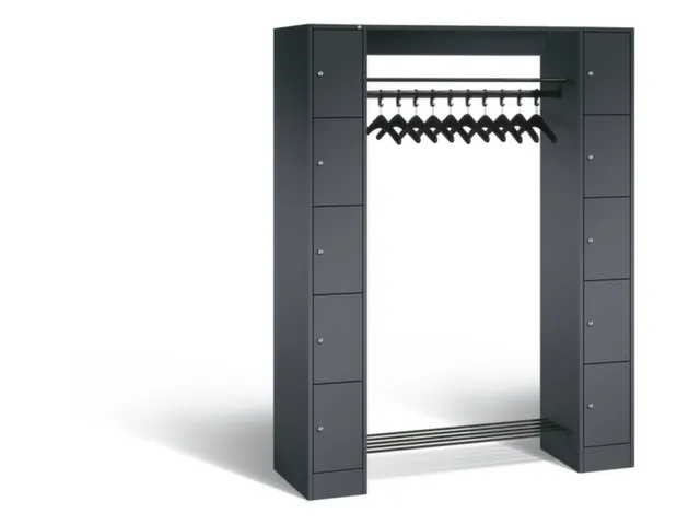 locker met kapstok,HxBxD 1950x1430x480mm,romp RAL7021,front RAL7021