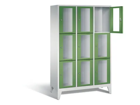 lockerkast 1850x1200x500mm 3x3 vakken Cilinderslot Poten, RAL7035