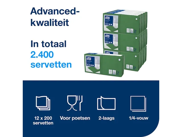 Tork 477827 Cocktailservet Advanced Donkergroen 24x24cm