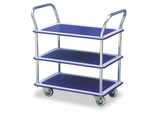 Lichte tafelwagen 3 etages draagverm. 120kg laadvlak 750x480mm blauw