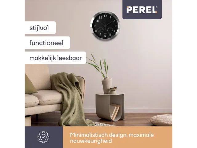 Aluminium Wandklok Met Thermometer & Hygrometer Ø 35,5cm cijfers