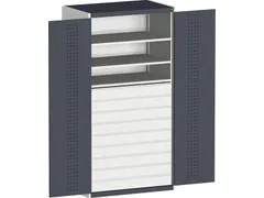 systeemkast HxBxD 2000x1300x650mm 3xStalen bodem 9laden Ral7035 Ral701