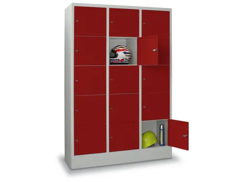 lockerkast,HxBxD 1850x1200x500mm,3x5vakken,RAL7035,front RAL3000