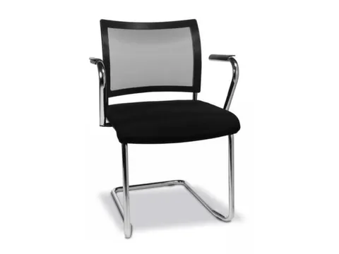 Bezoekersstoel Armleuningen Zwart Rug Netbekleding Zwart Sledeframe