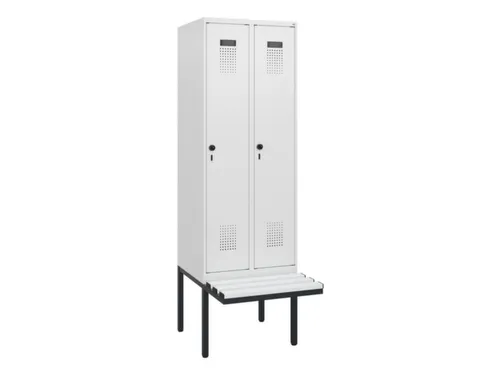 locker met bank,HxBxD 1950x600x815mm,2vak,vak B 300mm,draaigrendel