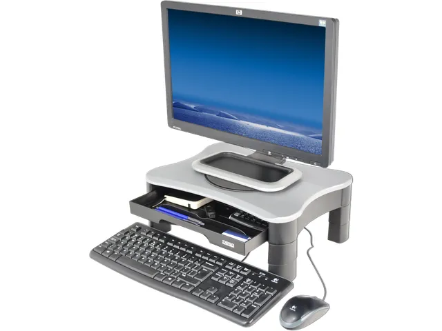 Monitorverhoger 2 Hoogte Standen 2 Lades Draaiplateau Zilver/Zwart