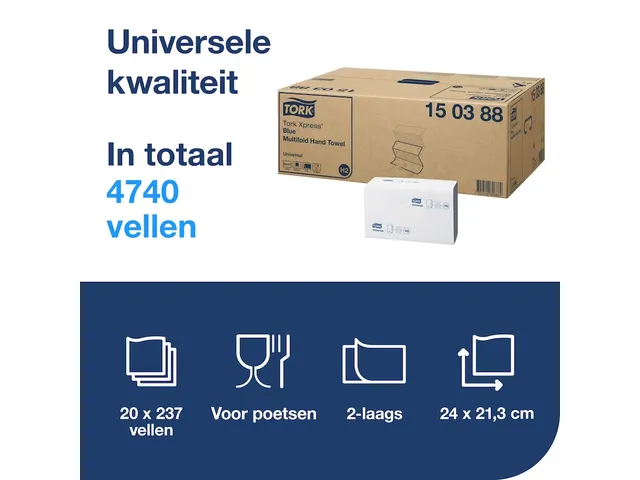 Tork 150388 H2 Xpress Multifold Handdoek Universal 2-laags Blauw