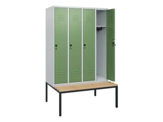 locker met bank,HxBxD 1950x1200x815mm,4vak,vak B 300mm,draaigrendel - 2