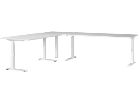 hoekbureau,in h. verstelb.,HxBxD 710-910x2600x2200mm,blad wit