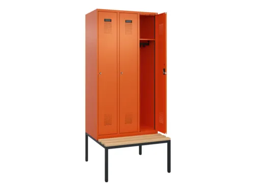 locker met bank,HxBxD 2120x900x815mm,3vak,vak B 300mm,cilinderslot