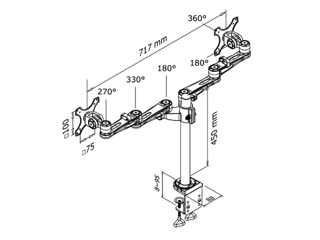 Support écran Newstar D935d 2 écrans Pince Argent