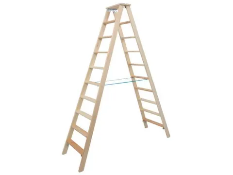 dubbele ladder,beide zijden,2x10treden,Stand H 1,75m,balk L 2,35m,hout