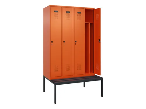locker met bank,voor scheiding van kleding,HxBxD 2120x1200x815mm,4vak