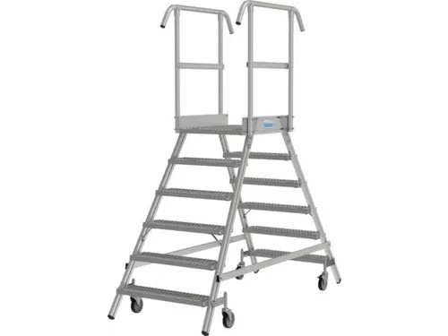 bordestrap,verrijdbaar,bordes H 1,45m,2x6treden m. R13-laag,aluminium