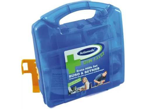 verbandkoffer,DIN 13157,kunststof blauw/transparant,m. wandhouder