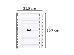 Bedrukte tabbladen geplastificeerde tabs 10-delig 1-10 A4 Wit