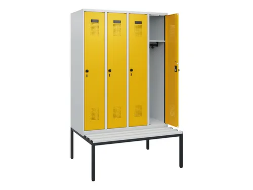locker met bank,HxBxD 1950x1200x815mm,4vak,vak B 300mm,draaigrendel
