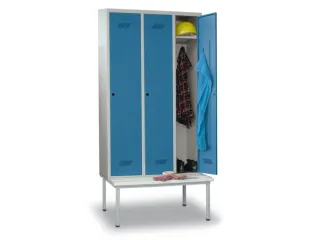 locker met bank,HxBxD 2150x1200x500mm,3vak,RAL7035,front RAL5012 - 1