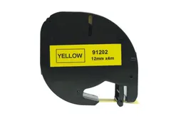 Labeltape Dymo Compatible Letratag 91202 12mm Zwart Op Geel