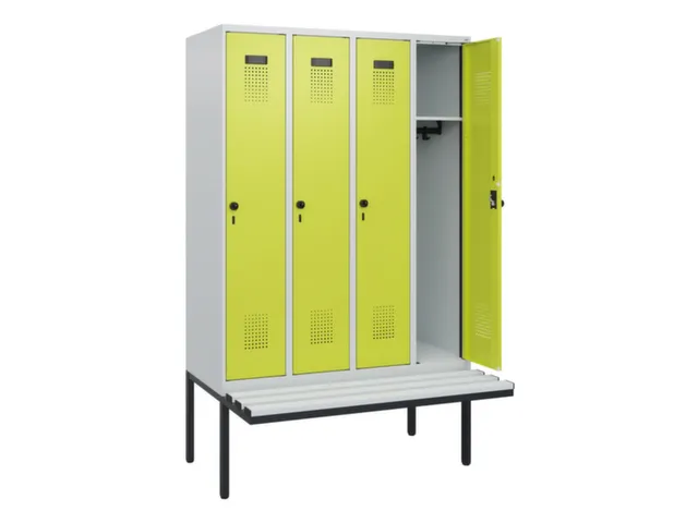 locker met bank,HxBxD 1950x1200x815mm,4vak,vak B 300mm,draaigrendel