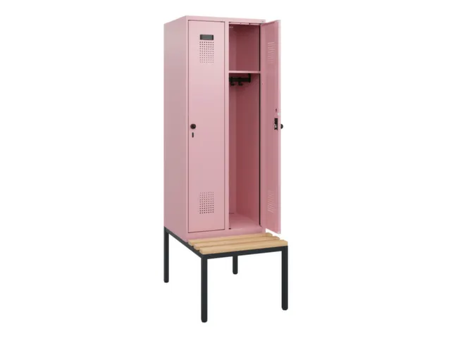 locker met bank,HxBxD 1950x600x815mm,2vak,vak B 300mm,draaigrendel