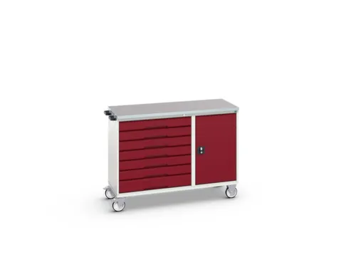 montagetafel 980x1300x600mm linoleumblad 7 laden kast front RAL3004
