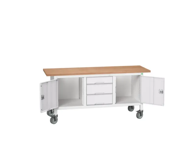 werkbank,HxBxD 830x1750x600mm,multiplexblad,uitrusting: 3laden,2kasten
